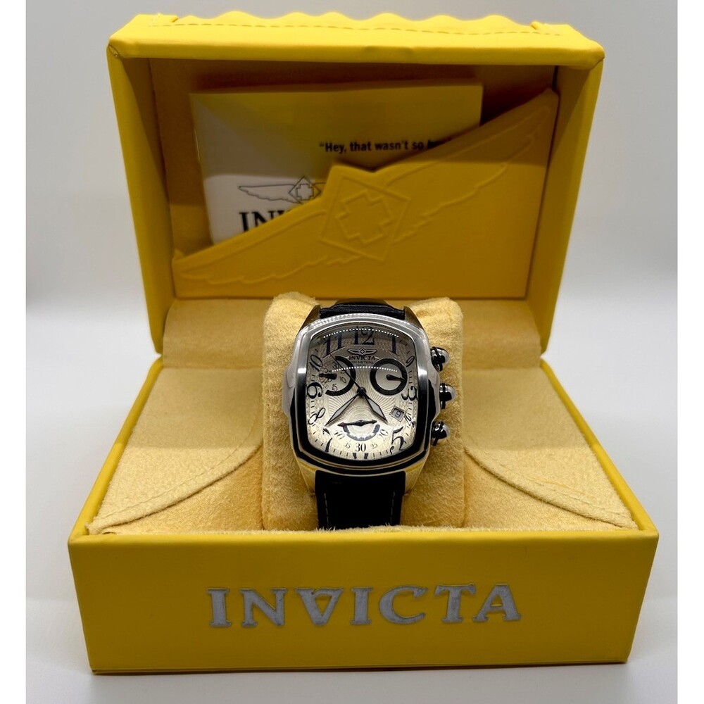Invicta Men’s Chronograph Watch Tonneau Case Quartz Leather Strap Box Papers